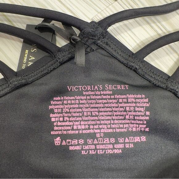 NWT VS STRAPPY PUSH UP TOP 36D & STRAPPY BRAZILIAN BIKINI BOTTOM SWIMSUIT SET XL - Picture 10 of 11